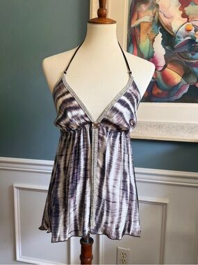 Kasia de Gelaque jeweled zebra Halter top - Purple & White